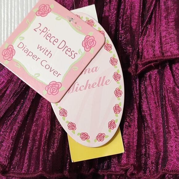 Jona Michelle  Ivory Wine Dress with Diaper Cover  Sz 6m NWT - Picture 5 of 8